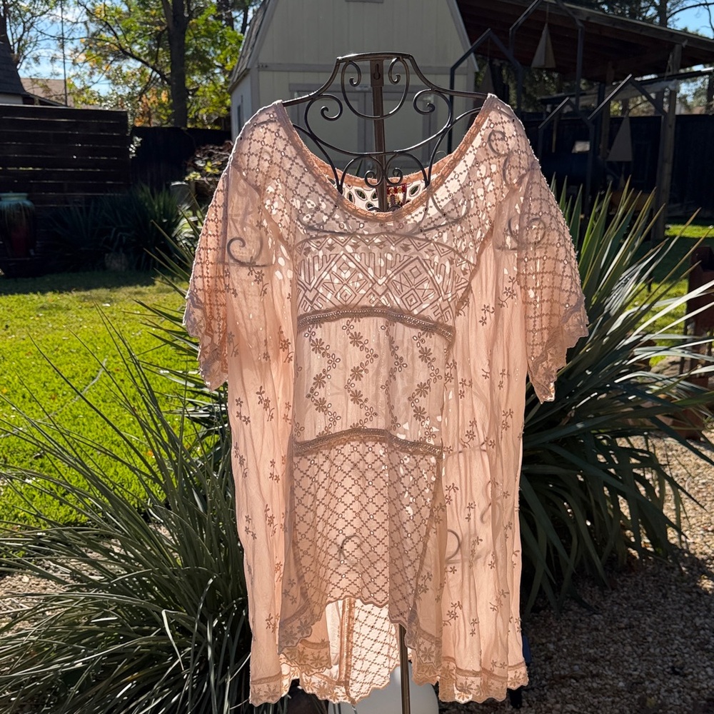 Johnny Was Peach Embroidered Blouse